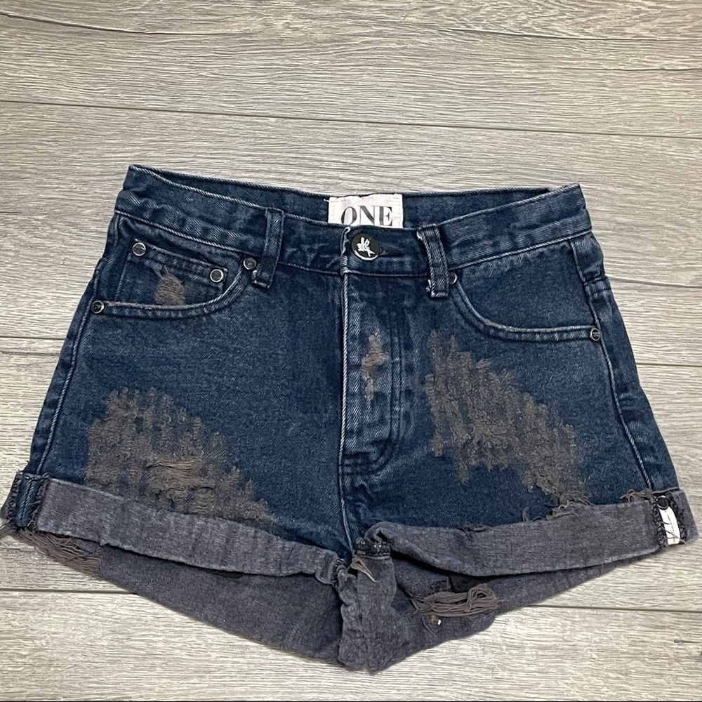 One By One Teaspoon Womens Distressed Denim Shorts Hanks High Rise Sz 24.